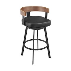 Idris 26" Swivel Counter Stool in Black Iron with Walnut Finish