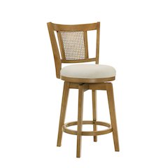 30 in. Amber Glow Bar Height Rubberwood Swivel Barstool with Ivory Fabric Seat