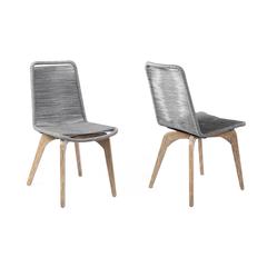 Island Outdoor Patio Gray Rope Dining Chair in Teak Finish - Set of 2