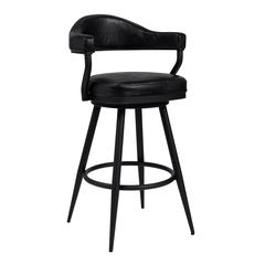 Justin 30" Bar Height Barstool in a Black Powder Coated Finish and Vintage Black Faux Leather