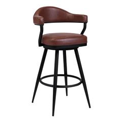 Justin 26" Counter Height Barstool in a Black Powder Coated Finish and Vintage Coffee Faux Leather