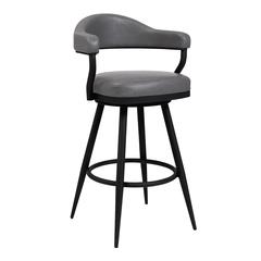 Justin 30" Bar Height Barstool in a Black Powder Coated Finish and Vintage Grey Faux Leather