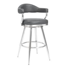 Justin 30" Bar Height Barstool in Brushed Stainless Steel and Vintage Grey Faux Leather
