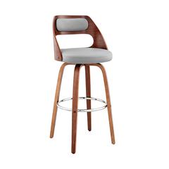 Swivel Bar Stool with Gray Faux Leather Seat and Walnut Wood Finish