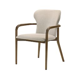 Mid-Century Modern Cream Upholstered Walnut Finished Solid Wood Dining Chair