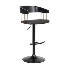 Larisa Upholstered Wood Adjustable Bar Stool with Black Metal Base