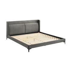 Legend Gray Fabric Eastern King Platform Bed with Black Metal Legs