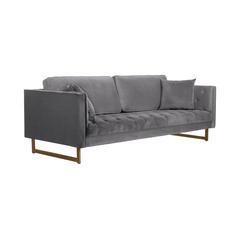 Lenox Grey Velvet Modern Sofa with Brass Legs, Natural Color