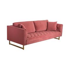 Lenox Pink Velvet Modern Sofa with Brass Legs, Natural Color