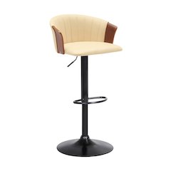 Lydia Upholstered Adjustable Wood Bar Stool with Black Metal Base