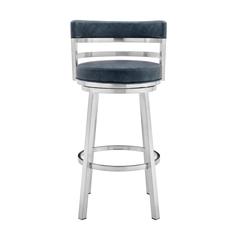 Madrid Contemporary 26" Counter Height Barstool in Brushed Stainless Steel Finish and Blue Faux Leather