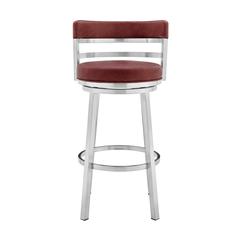 Madrid Contemporary 26" Counter Height Barstool in Brushed Stainless Steel Finish and Red Faux Leather