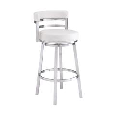 Madrid Contemporary 26" Counter Height Barstool in Brushed Stainless Steel Finish and White Faux Leather
