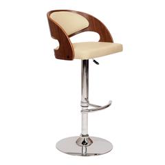 Armen Living Malibu Swivel Barstool In Cream PU/ Walnut Veneer and Chrome Base