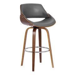 Swivel Counter Bar Stool with Walnut Wood Finish and Grey Faux Leather