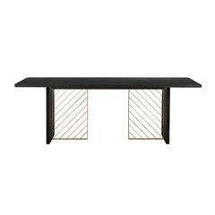 Monaco Black Wood Dining Table with Antique Brass Accent, Black Red-Shiny Wooden
