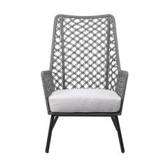 Marco Polo Indoor Outdoor Steel Lounge Chair with Grey Rope and Grey Cushion