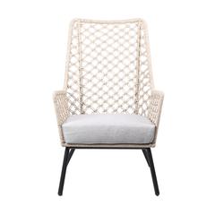 Marco Polo Indoor Outdoor Steel Lounge Chair with Natural Springs Rope and Grey Cushion