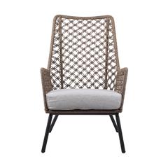Marco Polo Indoor Outdoor Steel Lounge Chair with Truffle Rope and Grey Cushion