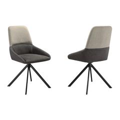 Swivel Upholstered Dining Chair in Fabric Gray Black Metal Legs - Set of 2