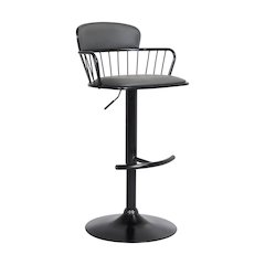 Nash Upholstered Wood Adjustable Bar Stool with Black Metal Base