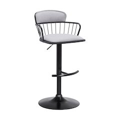 Nash Upholstered Wood Adjustable Bar Stool with Black Metal Base