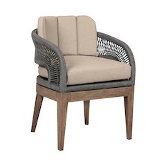 Orbit Outdoor Patio Dining Chair in Weathered Eucalyptus Wood with Gray Rope