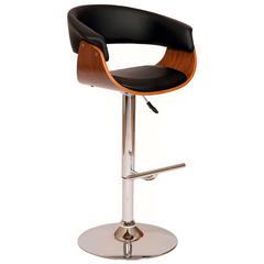 Armen Living Paris Swivel Barstool In Black PU/ Walnut Veneer and Chrome Base