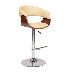 Armen Living Paris Swivel Barstool In Cream PU/ Walnut Veneer and Chrome Base