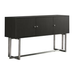 Armen Living Prague Contemporary Buffet in Brushed Stainless Steel Finish and Gray Wood