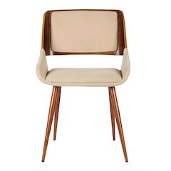 Mid-Century Modern Dining Chair in Wood with Fabric Seat and Arms, Walnut