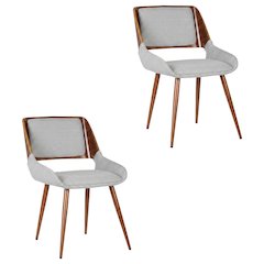 Walnut Wood Mid-Century Modern Upholstered Fabric Dining Chairs, Brown, Set of 2
