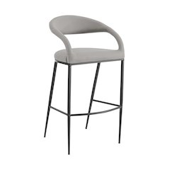 Ramona 30" Bar Stool with Matte Black Iron and Light Gray Leather