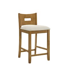 Ren 30 in. Amber Glow Bar Height Rubberwood Barstool with Ivory Fabric Seat