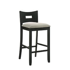 Ren 26 in. Matte Black Counter Height Rubberwood Barstool with Fog Fabric Seat