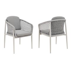 Outdoor Patio Dining Chair in Aluminum with Light Gray Rope Set of 2