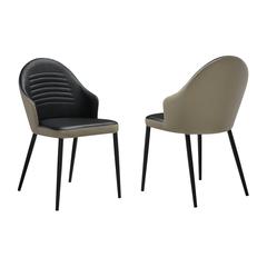 Upholstered Dining Chair in Taupe Gray and Black Faux Leather Black - Set of 2