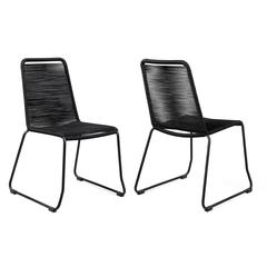 Shasta Outdoor Patio Dining Chair in Black Powder Coated Finish and Black Fishbone Textiling - Set of 2