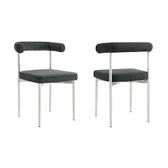 Shannon Dining Chair with Brushed Stainless Steel and Charcoal Fabric - Set of 2