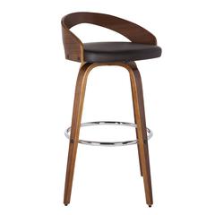Armen Living Sonia 30" Bar Height Barstool in Walnut Wood Finish with Brown Faux Leather