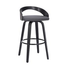 26-Inch Black Counter Height Stool with Backrest in Faux Leather and Wood