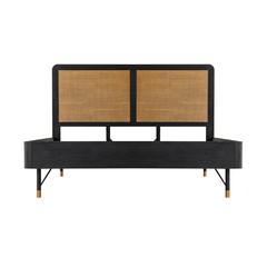 Saratoga King Platform Frame Bed in Black Acacia with Rattan Headboard
