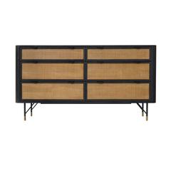 Saratoga 6 Drawer Dresser in Black Acacia with Rattan