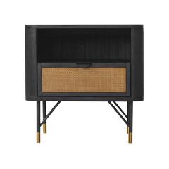 Saratoga Nightstand in Black Acacia with Rattan