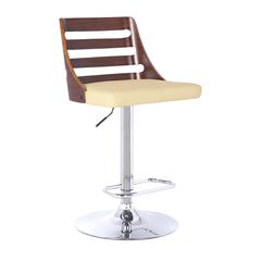 Armen Living Storm Barstool in Chrome finish with Walnut wood and Cream Faux Leather