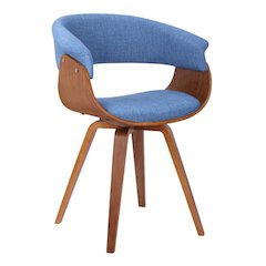 Mid-Century Modern Dining Chair in Blue Fabric with Walnut Wood Frame