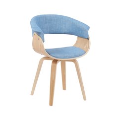 Mid-Century Upholstered Dining Chair in Light Blue and Patterned Oak Finish