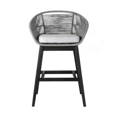Bar Height Bar Stool in Black Brushed Wood with Grey Rope