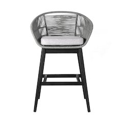 Bar Stools – Wooden Barstools with Grey Rope Seat and Black Wood Frame
