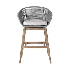 Bar Height Bar Stool in Light Eucalyptus Wood with Grey Rope